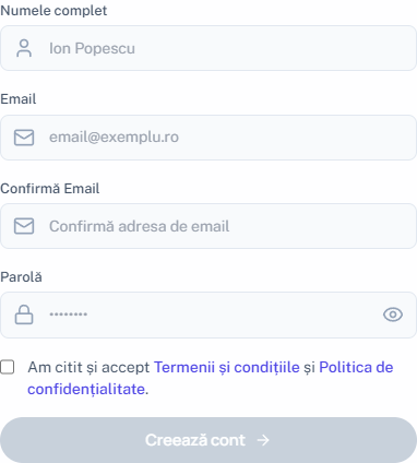 Formularul de înregistrare.