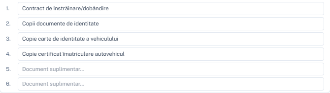 Lista documentelor anexate, cu variantele standard și două rânduri libere.