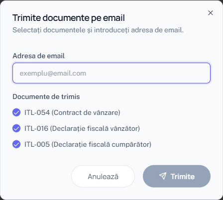 Fereastra Trimite pe email.