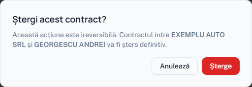 Confirmarea ștergerii unui contract.